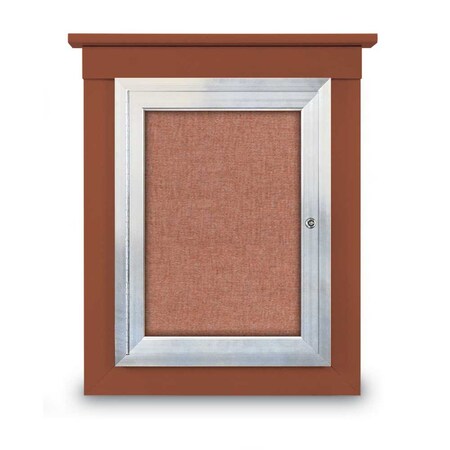 United Visual Products 72"x48" 3-Door Enclosed Letterboard, Blue Felt/Cherry UV2628O-CHERRY-BLUE